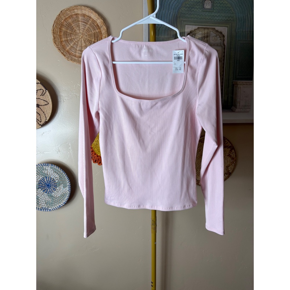 Hollister Womens Light Pink Ribbed Square Neck Long Sleeve Top Large NWT
